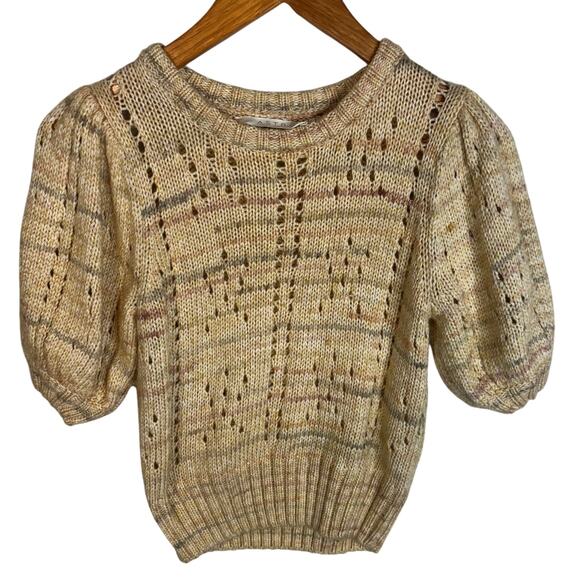 Astr the Label Tan Multicolored Puff Sleeve Knit Sweater Sz XS Fisherman Preppy - Picture 1 of 7